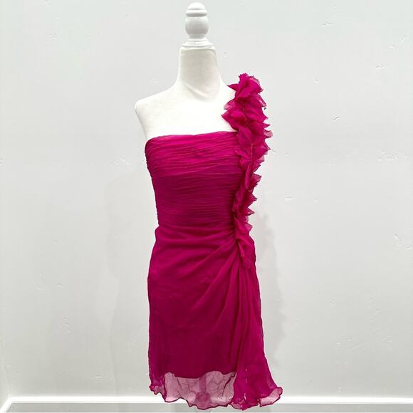 Tadashi Collection Silk One Shoulder Fuchsia Pink Dress. Like New. - Picture 1 of 6